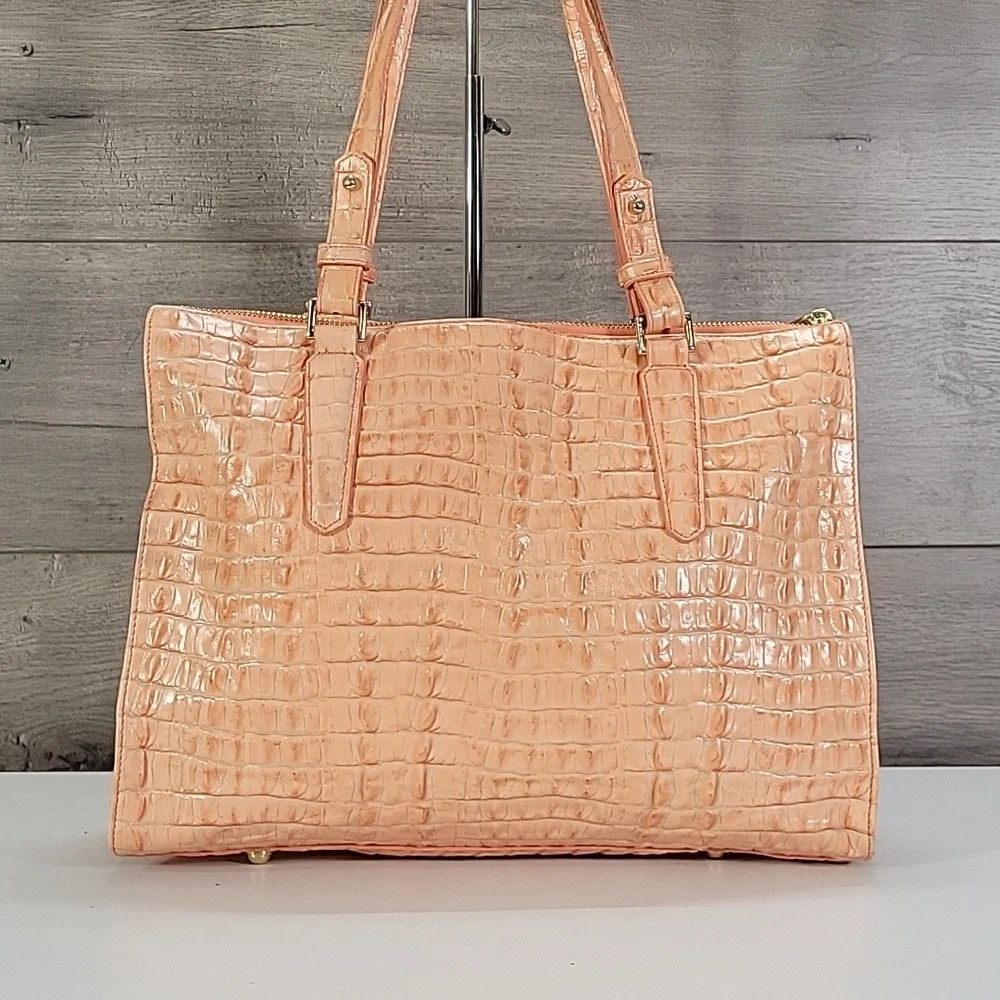 Brahmin Croc-Embossed Leather Tote Bag in Peach
